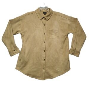 j jill Wearever Collection Womens Medium‎ Tan Faux Suede Button Up Shacket Wheat